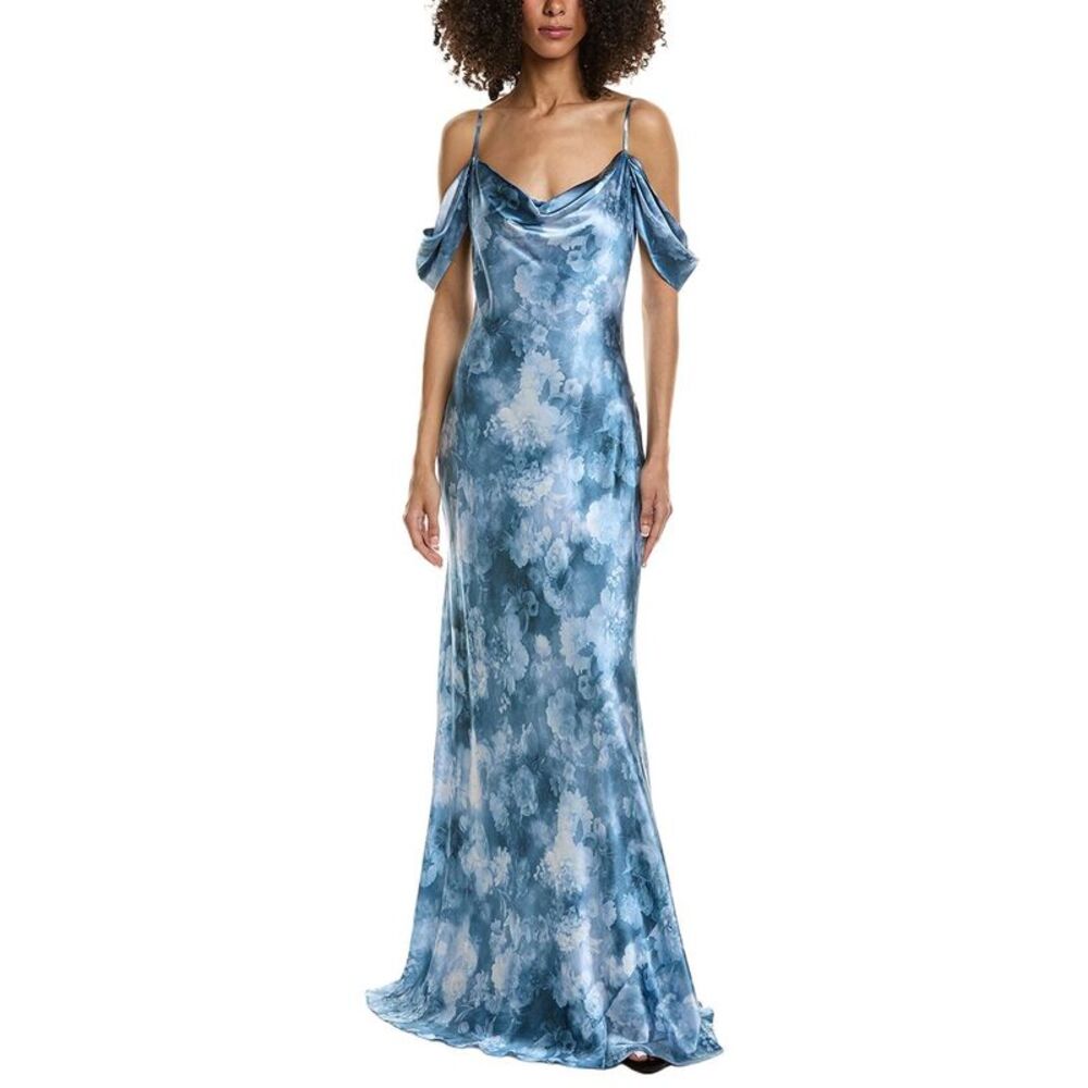 L’Agence Womens L'agence Kenna Cowl Cold Shoulder Silk Maxi Dress, Blue